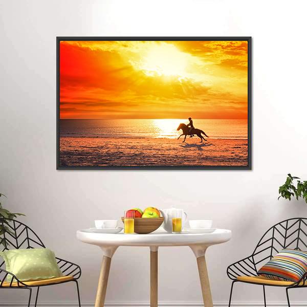 Horse Riding On Beach Canvas Wall Art-3 Horizontal-Gallery Wrap-25" x 16"-Tiaracle