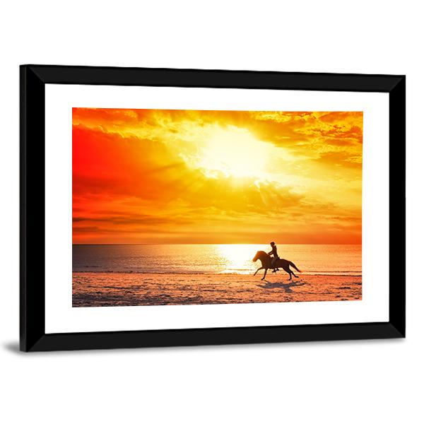 Horse Riding On Beach Canvas Wall Art-5 Horizontal-Gallery Wrap-22" x 12"-Tiaracle