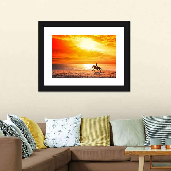 Horse Riding On Beach Canvas Wall Art-3 Horizontal-Gallery Wrap-25" x 16"-Tiaracle