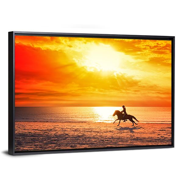 Horse Riding On Beach Canvas Wall Art-5 Horizontal-Gallery Wrap-22" x 12"-Tiaracle