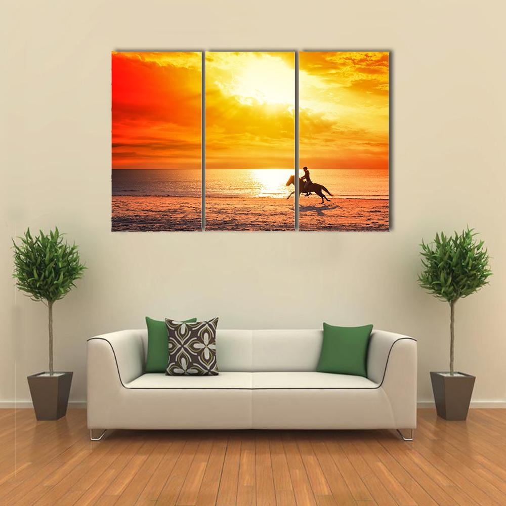 Horse Riding On Beach Canvas Wall Art-3 Horizontal-Gallery Wrap-37" x 24"-Tiaracle