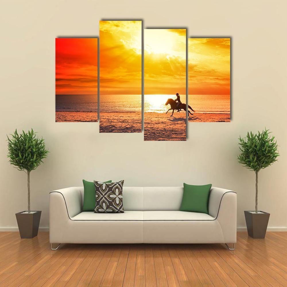 Horse Riding On Beach Canvas Wall Art-4 Pop-Gallery Wrap-50" x 32"-Tiaracle