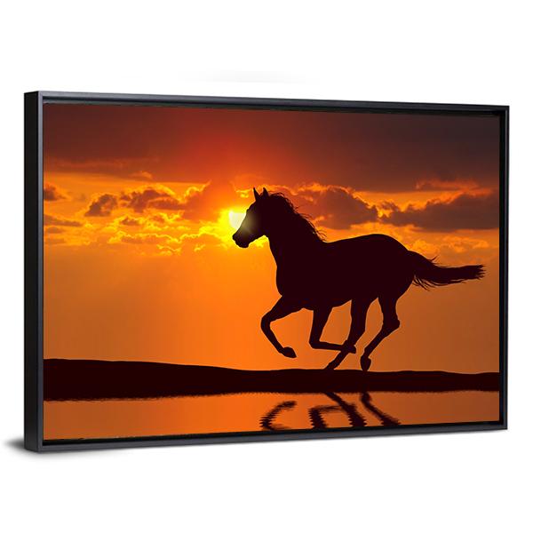 Horse Running During Sunset Canvas Wall Art-3 Horizontal-Gallery Wrap-25" x 16"-Tiaracle