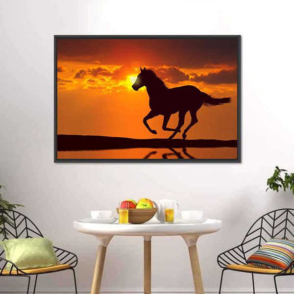 Horse Running During Sunset Canvas Wall Art-5 Horizontal-Gallery Wrap-22" x 12"-Tiaracle