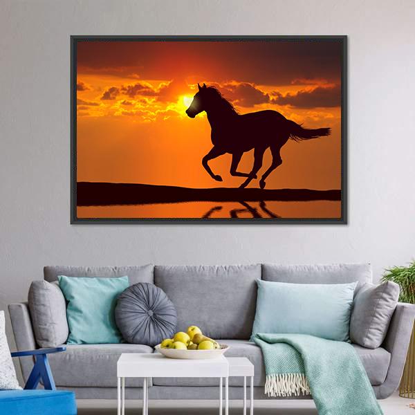Horse Running During Sunset Canvas Wall Art-5 Horizontal-Gallery Wrap-22" x 12"-Tiaracle