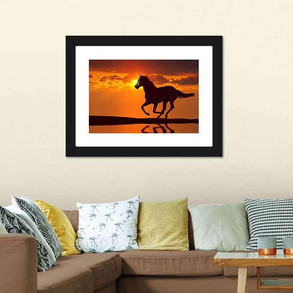 Horse Running During Sunset Canvas Wall Art-5 Horizontal-Gallery Wrap-22" x 12"-Tiaracle