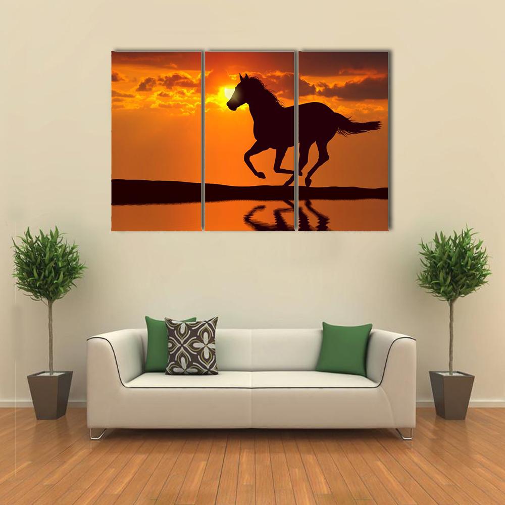 Horse Running During Sunset Canvas Wall Art-3 Horizontal-Gallery Wrap-25" x 16"-Tiaracle