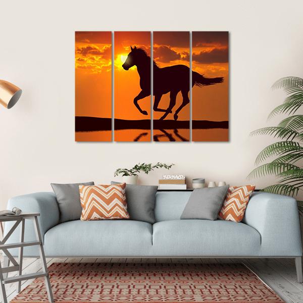 Horse Running During Sunset Canvas Wall Art-4 Horizontal-Gallery Wrap-34" x 24"-Tiaracle
