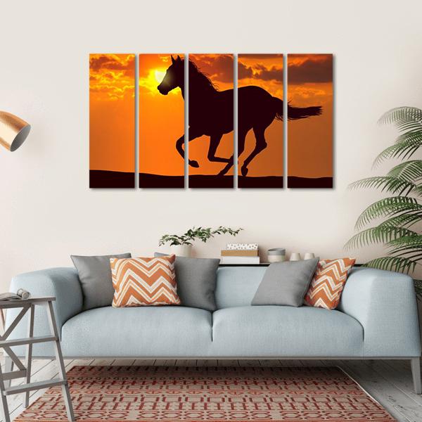 Horse Running During Sunset Canvas Wall Art-5 Horizontal-Gallery Wrap-22" x 12"-Tiaracle