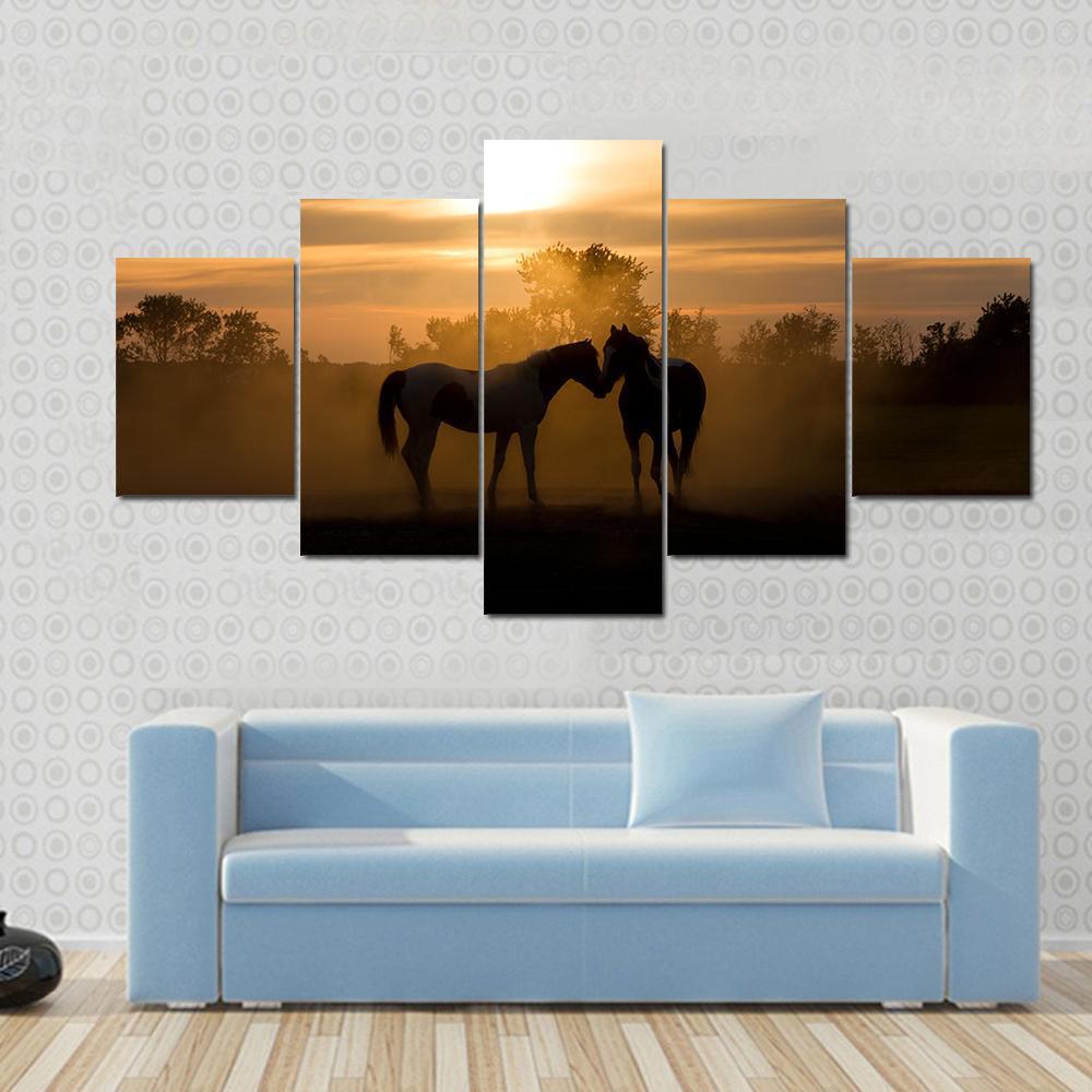 Horses In Love Canvas Wall Art-4 Pop-Gallery Wrap-50" x 32"-Tiaracle