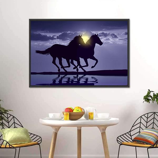 Horses Reflection In Water Canvas Wall Art-5 Horizontal-Gallery Wrap-22" x 12"-Tiaracle