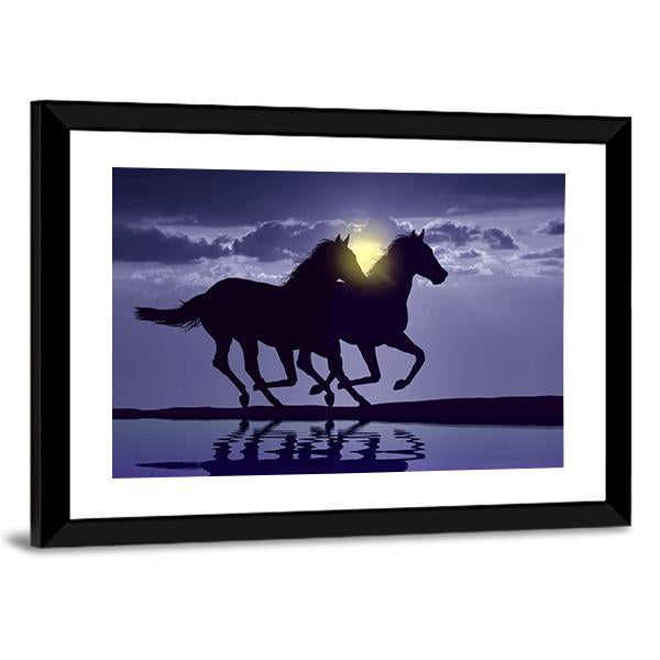 Horses Reflection In Water Canvas Wall Art-5 Horizontal-Gallery Wrap-22" x 12"-Tiaracle