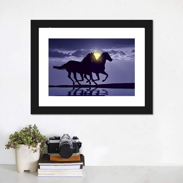Horses Reflection In Water Canvas Wall Art-1 Piece-Framed Print-20" x 16"-Tiaracle