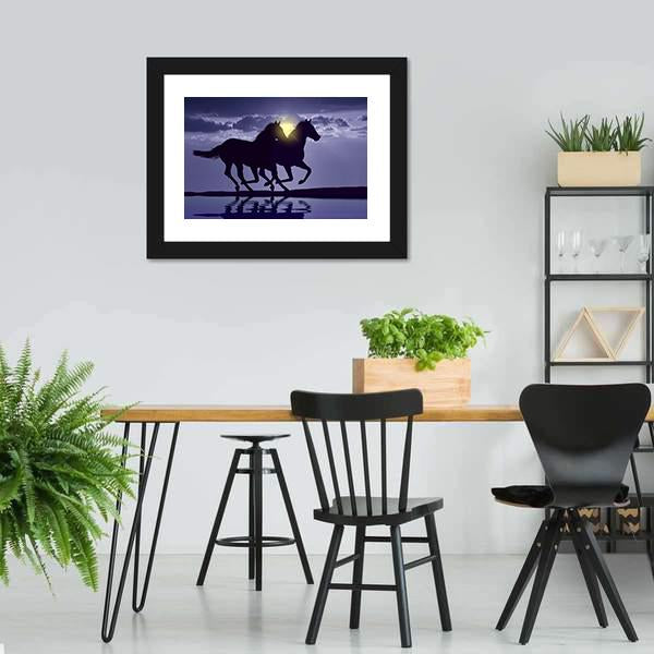 Horses Reflection In Water Canvas Wall Art-5 Horizontal-Gallery Wrap-22" x 12"-Tiaracle