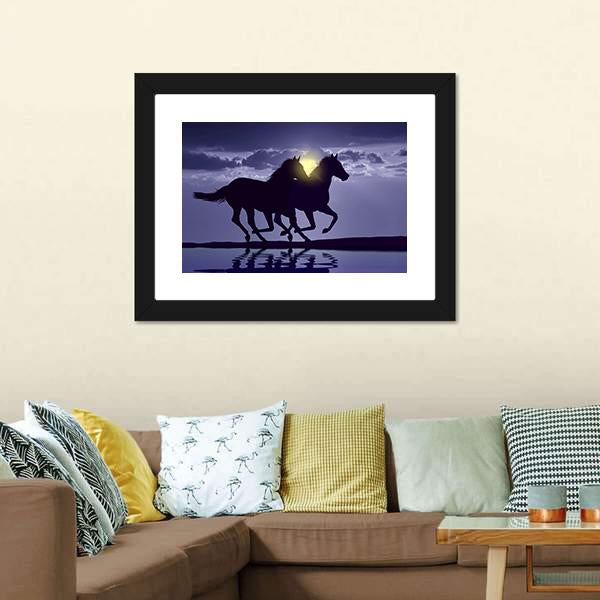 Horses Reflection In Water Canvas Wall Art-5 Horizontal-Gallery Wrap-22" x 12"-Tiaracle