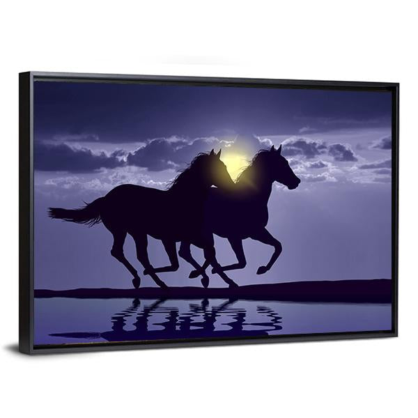 Horses Reflection In Water Canvas Wall Art-5 Horizontal-Gallery Wrap-22" x 12"-Tiaracle
