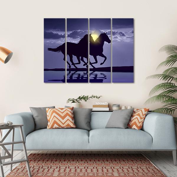 Horses Reflection In Water Canvas Wall Art-4 Horizontal-Gallery Wrap-34" x 24"-Tiaracle