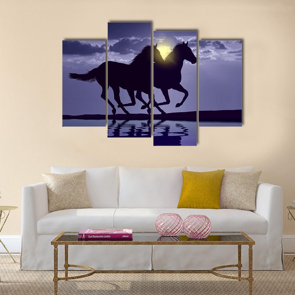 Horses Reflection In Water Canvas Wall Art-4 Pop-Gallery Wrap-50" x 32"-Tiaracle