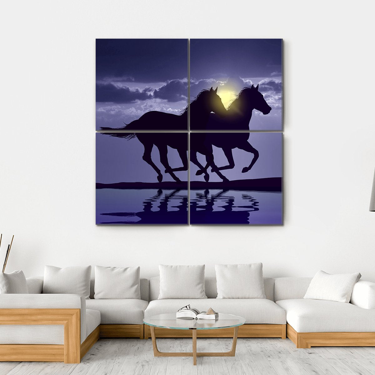 Horses Reflection In Water Canvas Wall Art-4 Square-Gallery Wrap-17" x 17"-Tiaracle