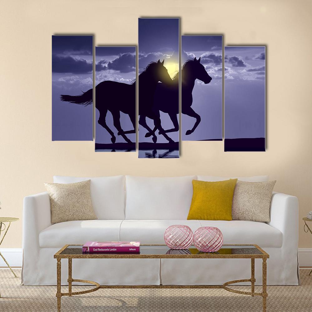 Horses Reflection In Water Canvas Wall Art-5 Pop-Gallery Wrap-47" x 32"-Tiaracle