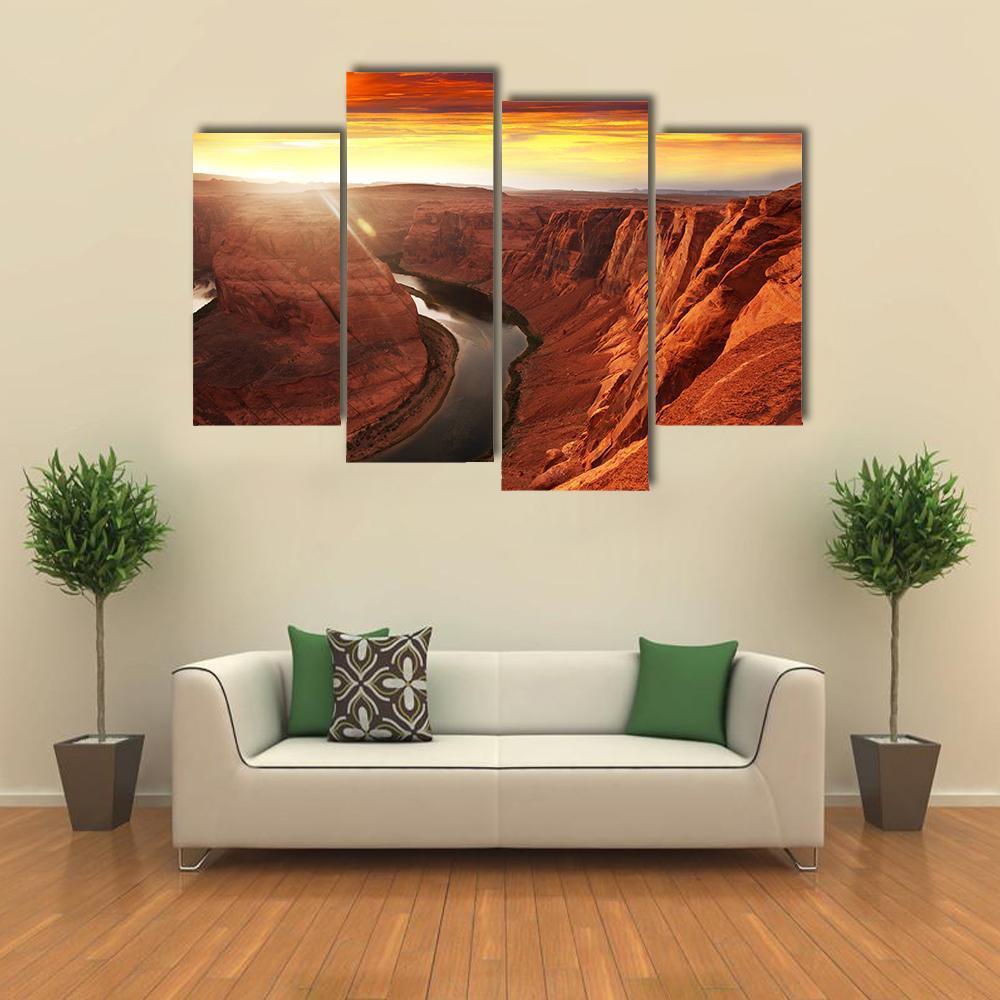 Horseshoe Bend At Sunset Canvas Wall Art-4 Pop-Gallery Wrap-50" x 32"-Tiaracle