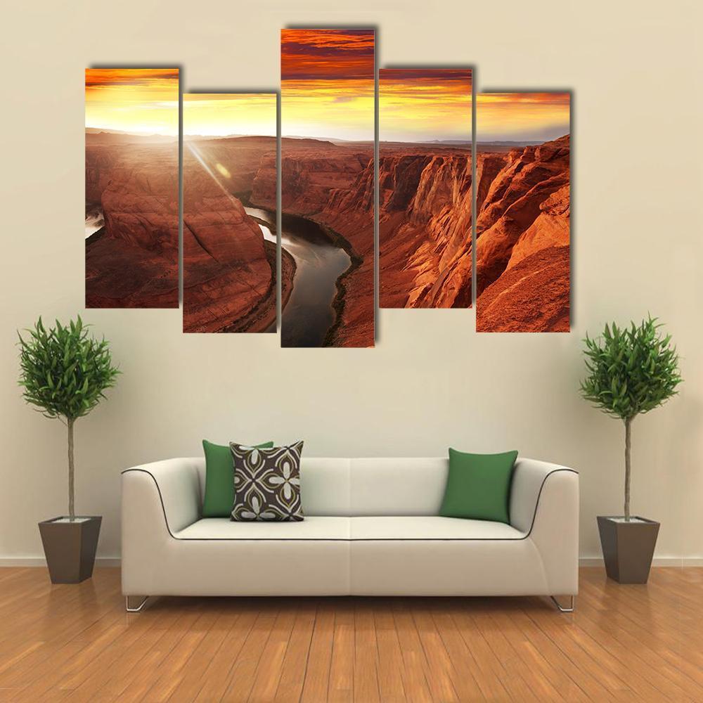Horseshoe Bend At Sunset Canvas Wall Art-5 Pop-Gallery Wrap-47" x 32"-Tiaracle