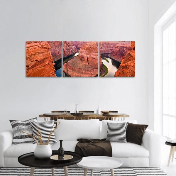 Amazing Sunset At Horseshoe Bend Panoramic Canvas Wall Art-3 Piece-25" x 08"-Tiaracle