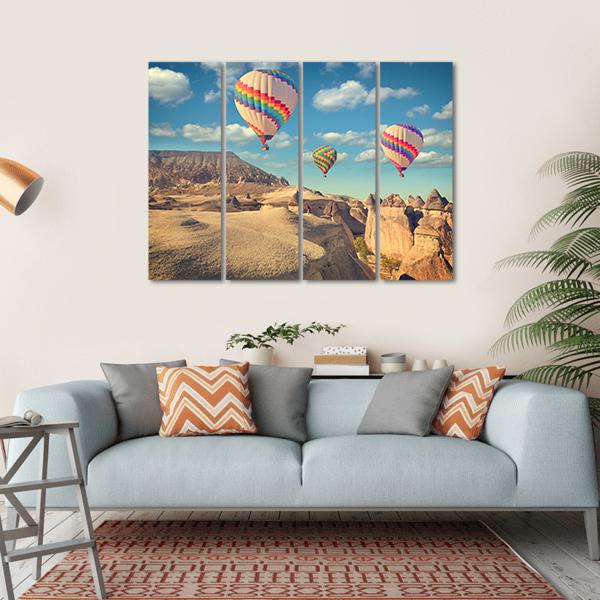 Hot Air Balloon Flying In Cappadocia Canvas Wall Art-4 Horizontal-Gallery Wrap-34" x 24"-Tiaracle