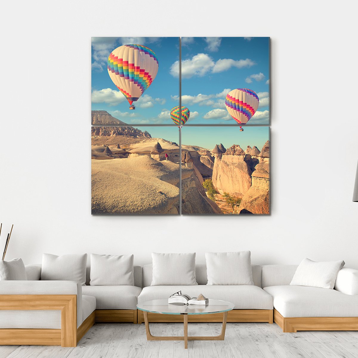 Hot Air Balloon Flying In Cappadocia Canvas Wall Art-4 Square-Gallery Wrap-17" x 17"-Tiaracle