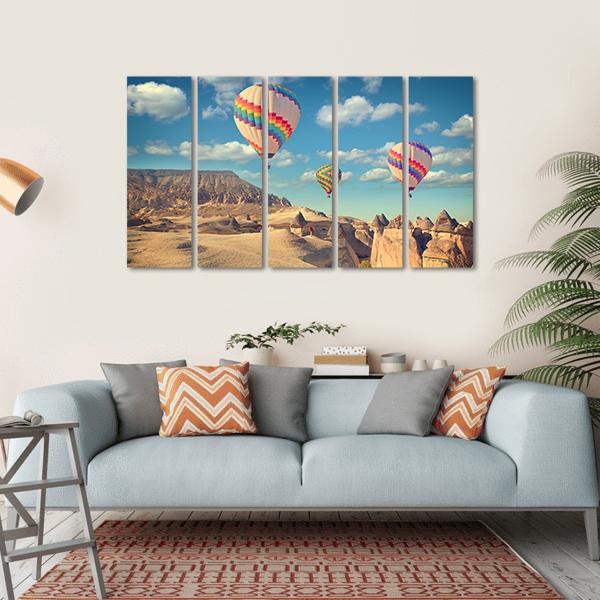 Hot Air Balloon Flying In Cappadocia Canvas Wall Art-5 Horizontal-Gallery Wrap-22" x 12"-Tiaracle