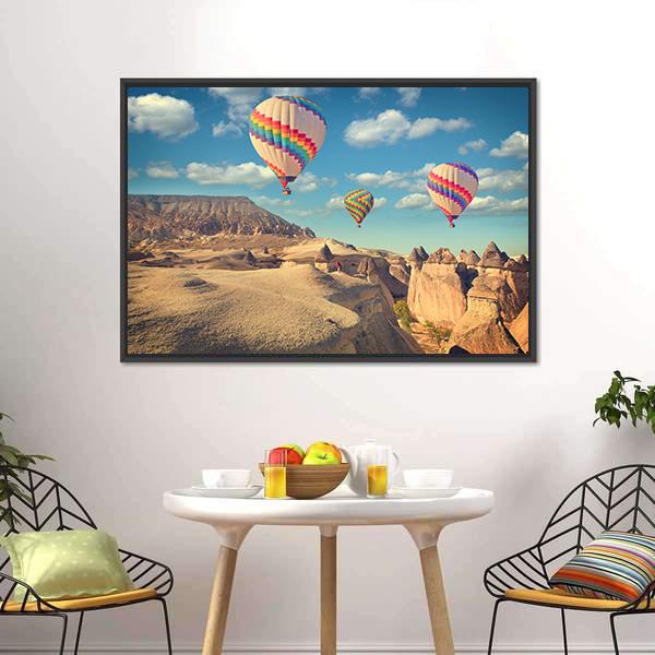 Hot Air Balloon Flying In Cappadocia Canvas Wall Art-3 Horizontal-Gallery Wrap-25" x 16"-Tiaracle