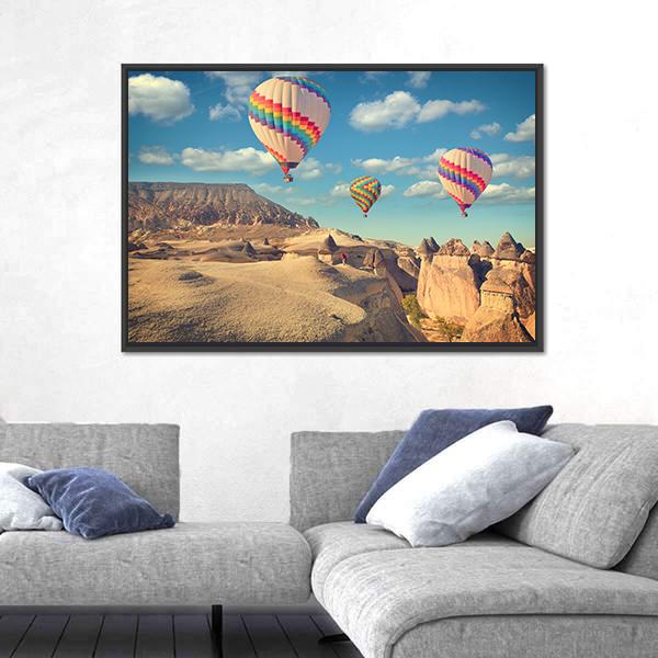 Hot Air Balloon Flying In Cappadocia Canvas Wall Art-5 Horizontal-Gallery Wrap-22" x 12"-Tiaracle