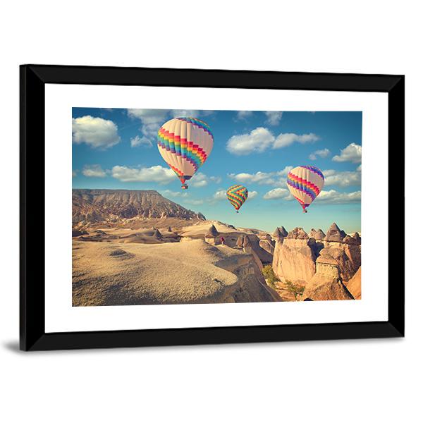 Hot Air Balloon Flying In Cappadocia Canvas Wall Art-3 Horizontal-Gallery Wrap-25&quot; x 16&quot;-Tiaracle