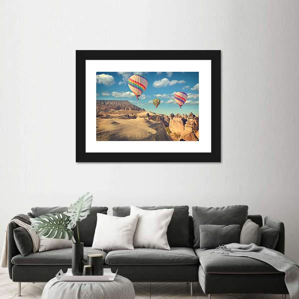Hot Air Balloon Flying In Cappadocia Canvas Wall Art-5 Horizontal-Gallery Wrap-22" x 12"-Tiaracle