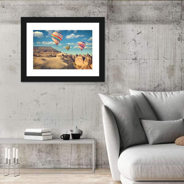 Hot Air Balloon Flying In Cappadocia Canvas Wall Art-5 Horizontal-Gallery Wrap-22" x 12"-Tiaracle