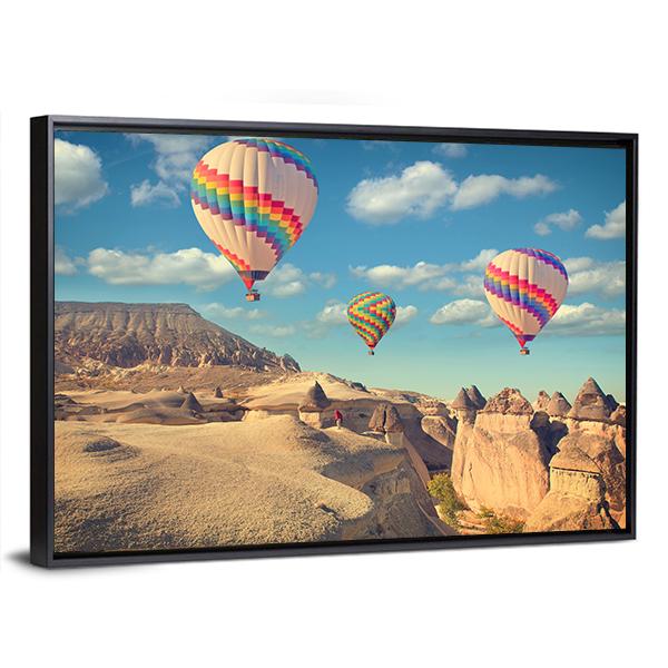 Hot Air Balloon Flying In Cappadocia Canvas Wall Art-5 Horizontal-Gallery Wrap-22" x 12"-Tiaracle