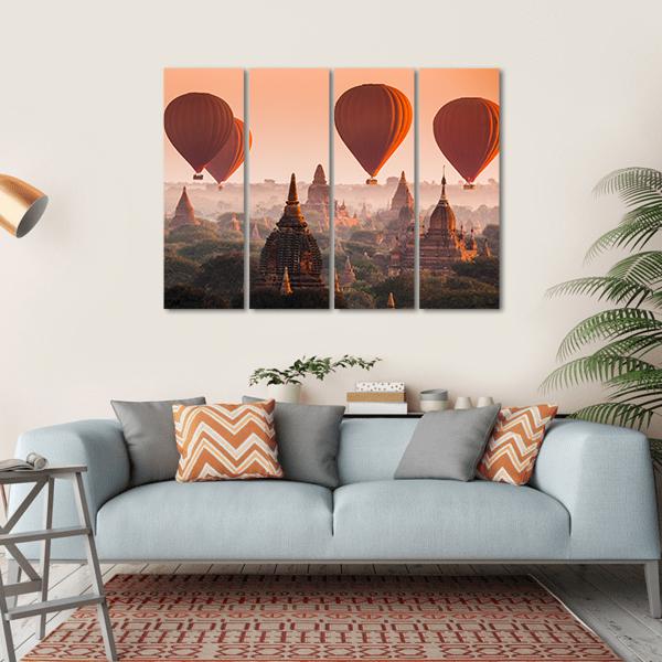 Hot Air Balloon Over Bagan Canvas Wall Art-4 Horizontal-Gallery Wrap-34" x 24"-Tiaracle