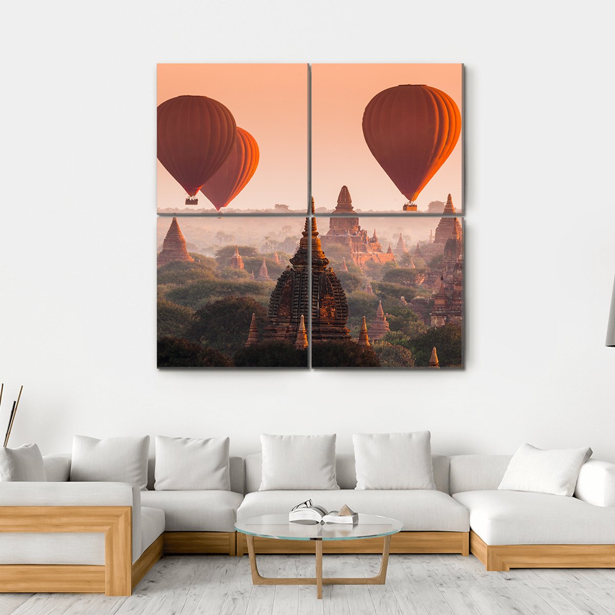 Hot Air Balloon Over Bagan Canvas Wall Art-4 Square-Gallery Wrap-17" x 17"-Tiaracle