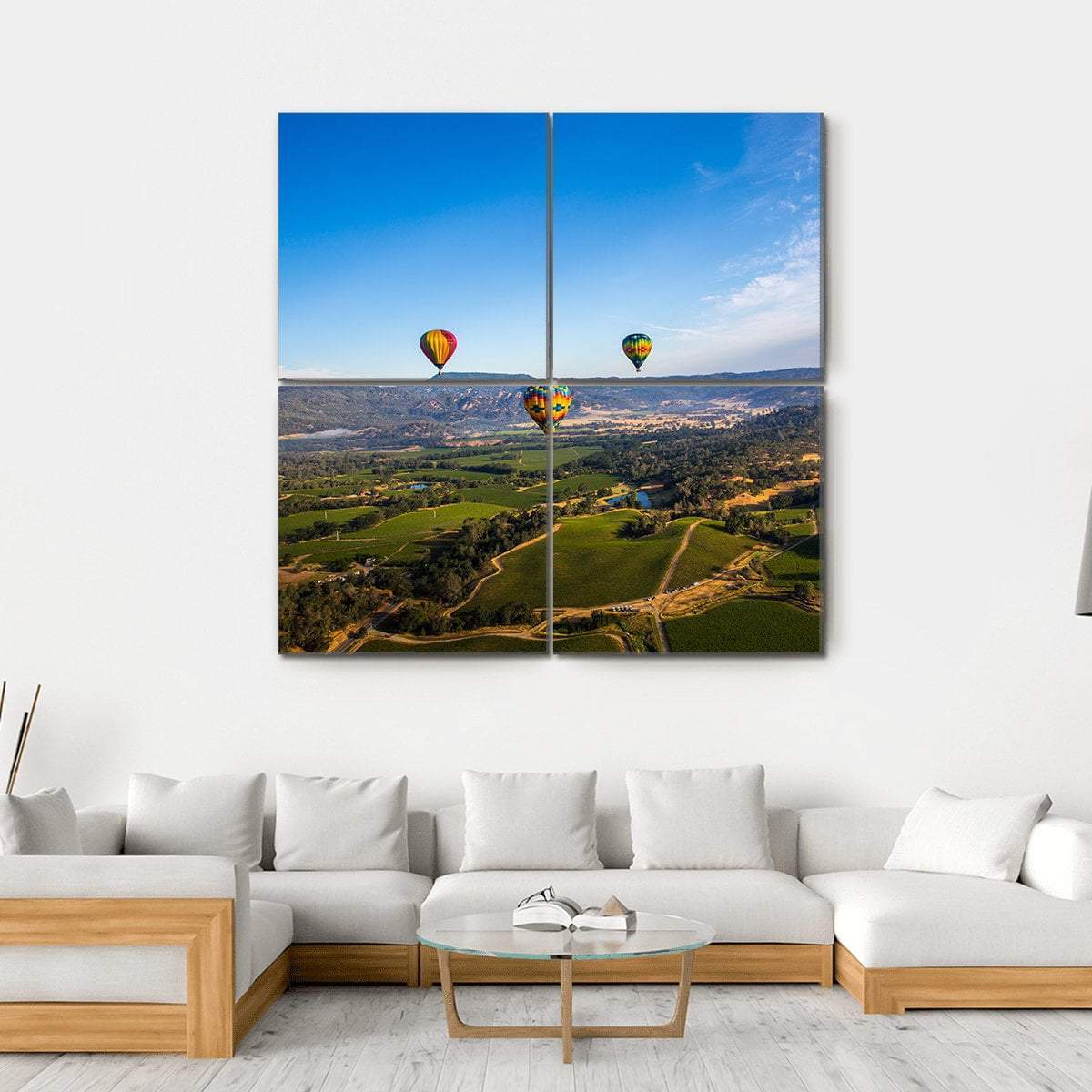 Hot Air Balloon Trip in Napa Valley Canvas Wall Art-4 Square-Gallery Wrap-17" x 17"-Tiaracle