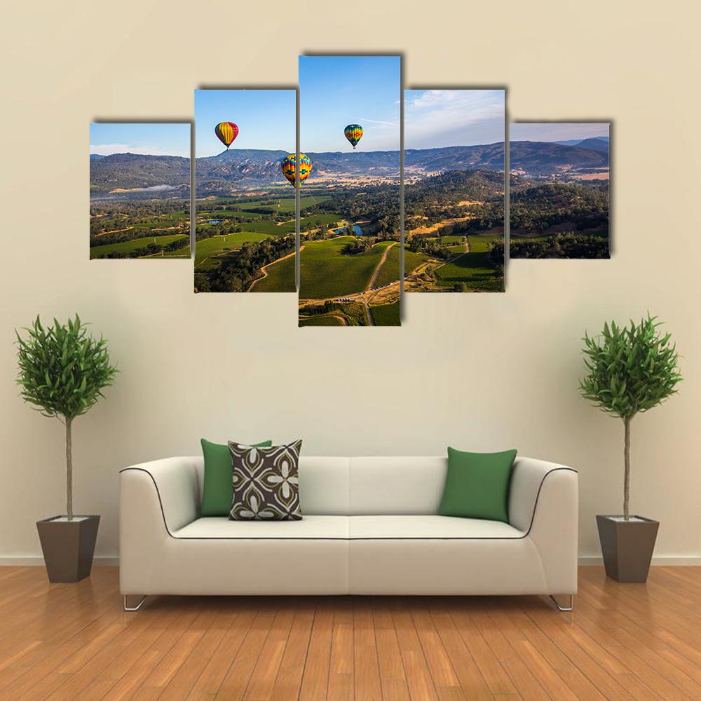 Hot Air Balloon Trip in Napa Valley Canvas Wall Art-5 Star-Gallery Wrap-42" x 21"-Tiaracle