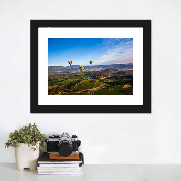 Hot Air Balloon Trip in Napa Valley Canvas Wall Art-1 Piece-Framed Print-20" x 16"-Tiaracle