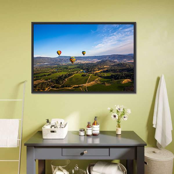 Hot Air Balloon Trip in Napa Valley Canvas Wall Art-1 Piece-Floating Frame-24" x 16"-Tiaracle