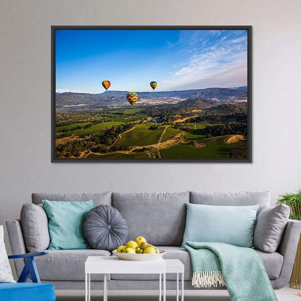 Hot Air Balloon Trip in Napa Valley Canvas Wall Art-5 Horizontal-Gallery Wrap-22" x 12"-Tiaracle