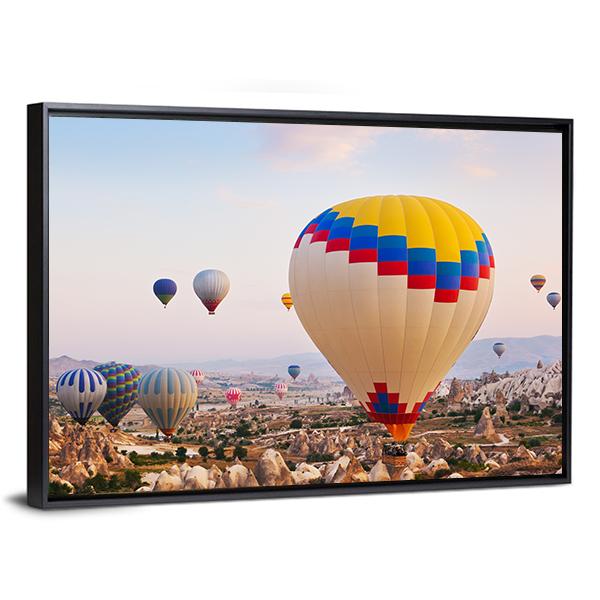 Hot Air Balloons Flying Over Cappadocia Canvas Wall Art-3 Horizontal-Gallery Wrap-25" x 16"-Tiaracle