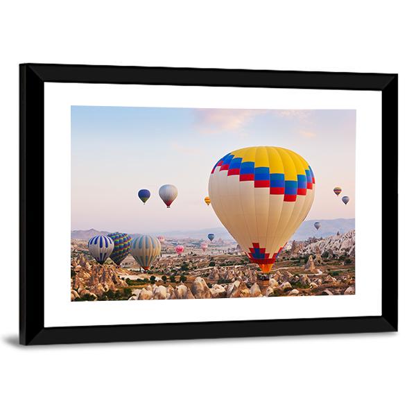 Hot Air Balloons Flying Over Cappadocia Canvas Wall Art-3 Horizontal-Gallery Wrap-25" x 16"-Tiaracle