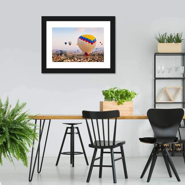 Hot Air Balloons Flying Over Cappadocia Canvas Wall Art-3 Horizontal-Gallery Wrap-25" x 16"-Tiaracle