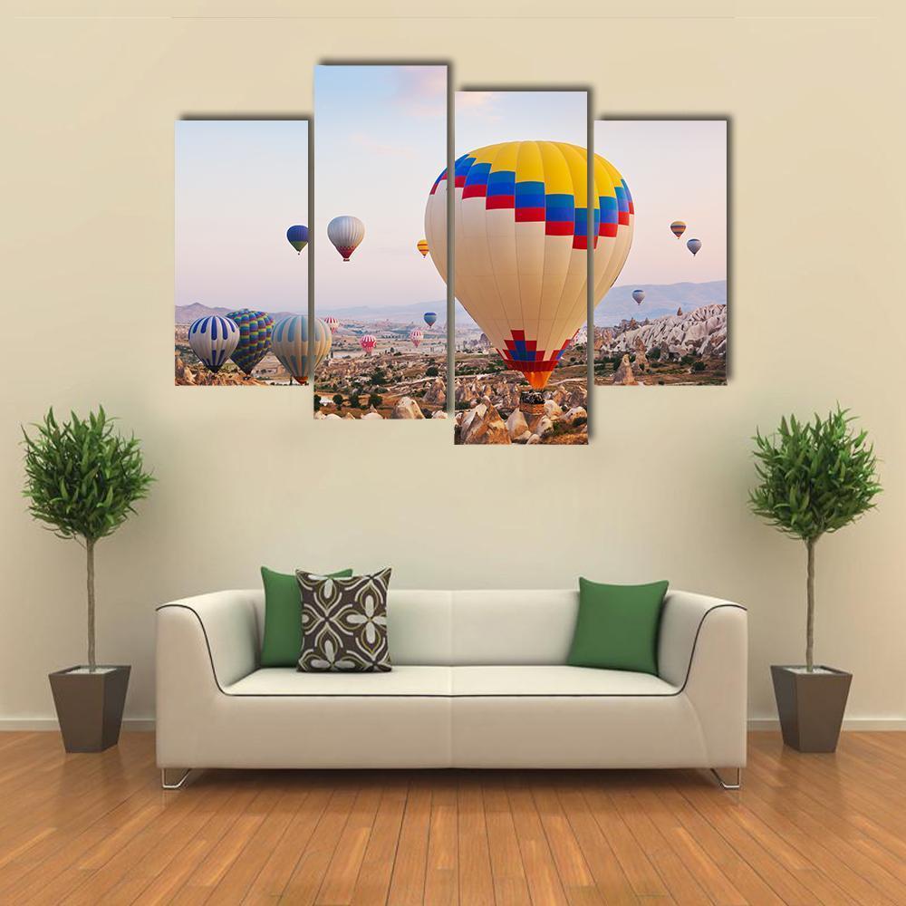 Hot Air Balloons Flying Over Cappadocia Canvas Wall Art-4 Pop-Gallery Wrap-50" x 32"-Tiaracle