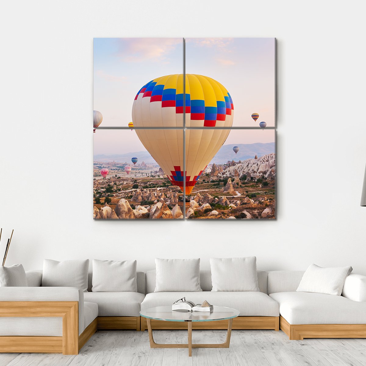 Hot Air Balloons Flying Over Cappadocia Canvas Wall Art-4 Square-Gallery Wrap-17" x 17"-Tiaracle
