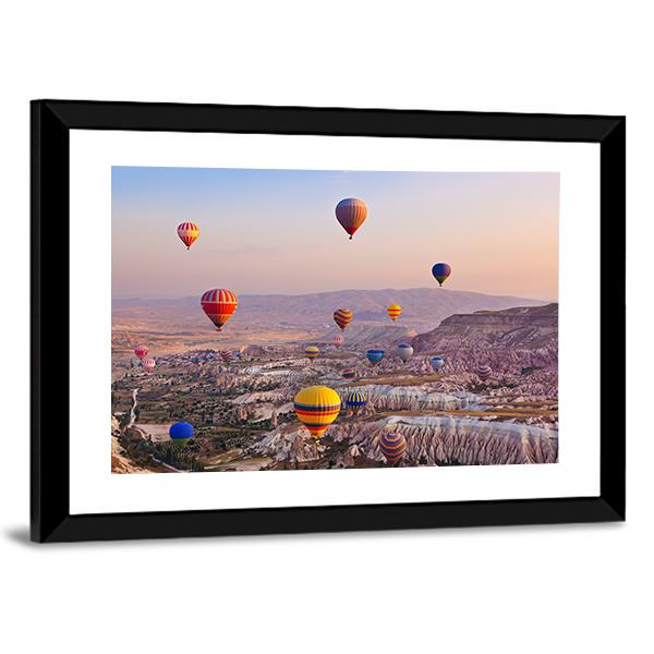 Hot Air Balloons Flying Over Rock Canvas Wall Art-5 Horizontal-Gallery Wrap-22" x 12"-Tiaracle