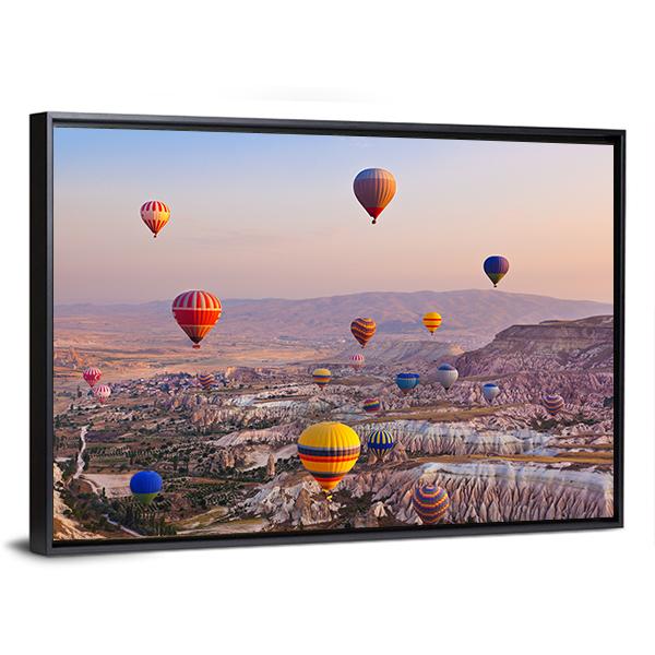 Hot Air Balloons Flying Over Rock Canvas Wall Art-5 Horizontal-Gallery Wrap-22" x 12"-Tiaracle